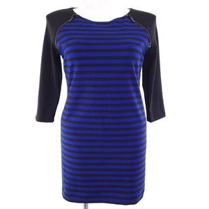 Michael Kors Stretch Ponte Knit Sheath Dress Striped Blue Black sz 12
